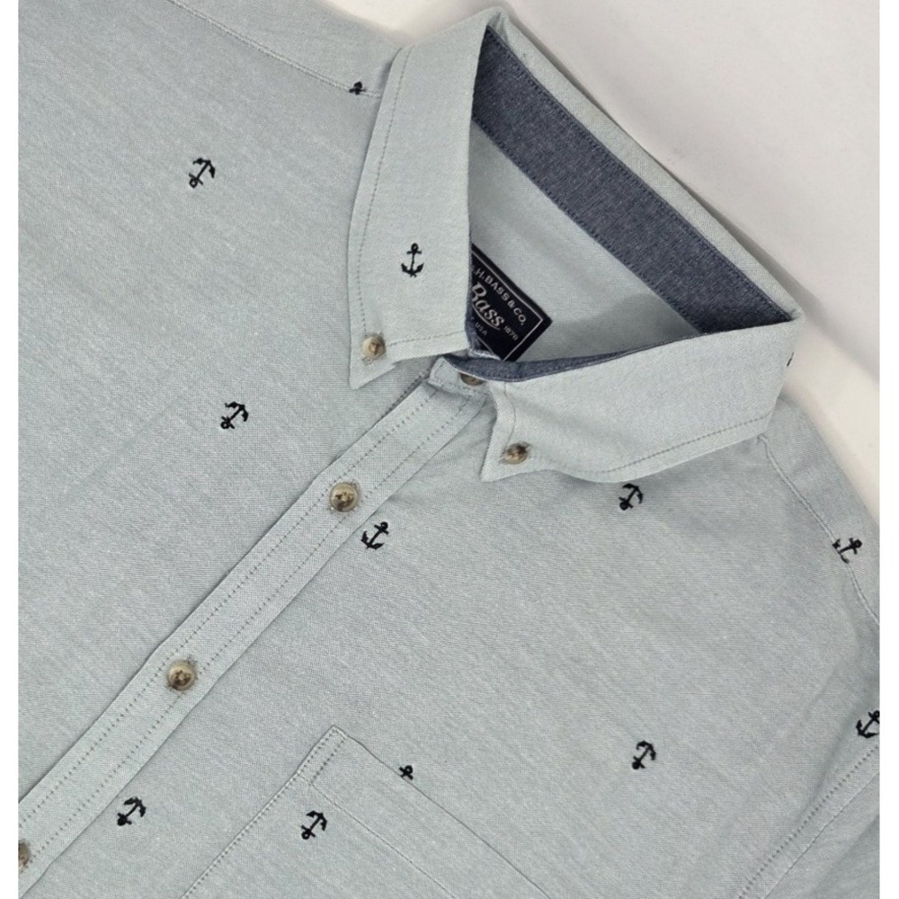 GH Bass Mens XL Long Sleeve Button Down Shirt Blue w/ Embroidered Anchors